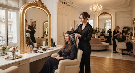 Coloriste réalisant un balayage dans un salon lumineux