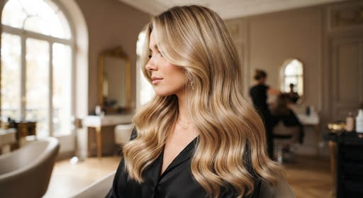 Chevelure blond miel au balayage brillant