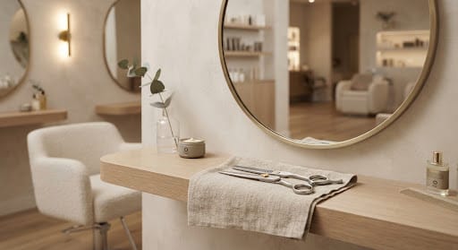 Poste de coiffure minimaliste avec ciseaux de précision